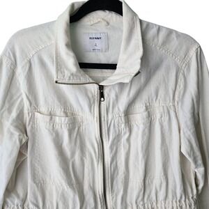 Old Navy Womens Linen Blend Utility Jacket Cream Zip Tall Medium Coastal Safari
